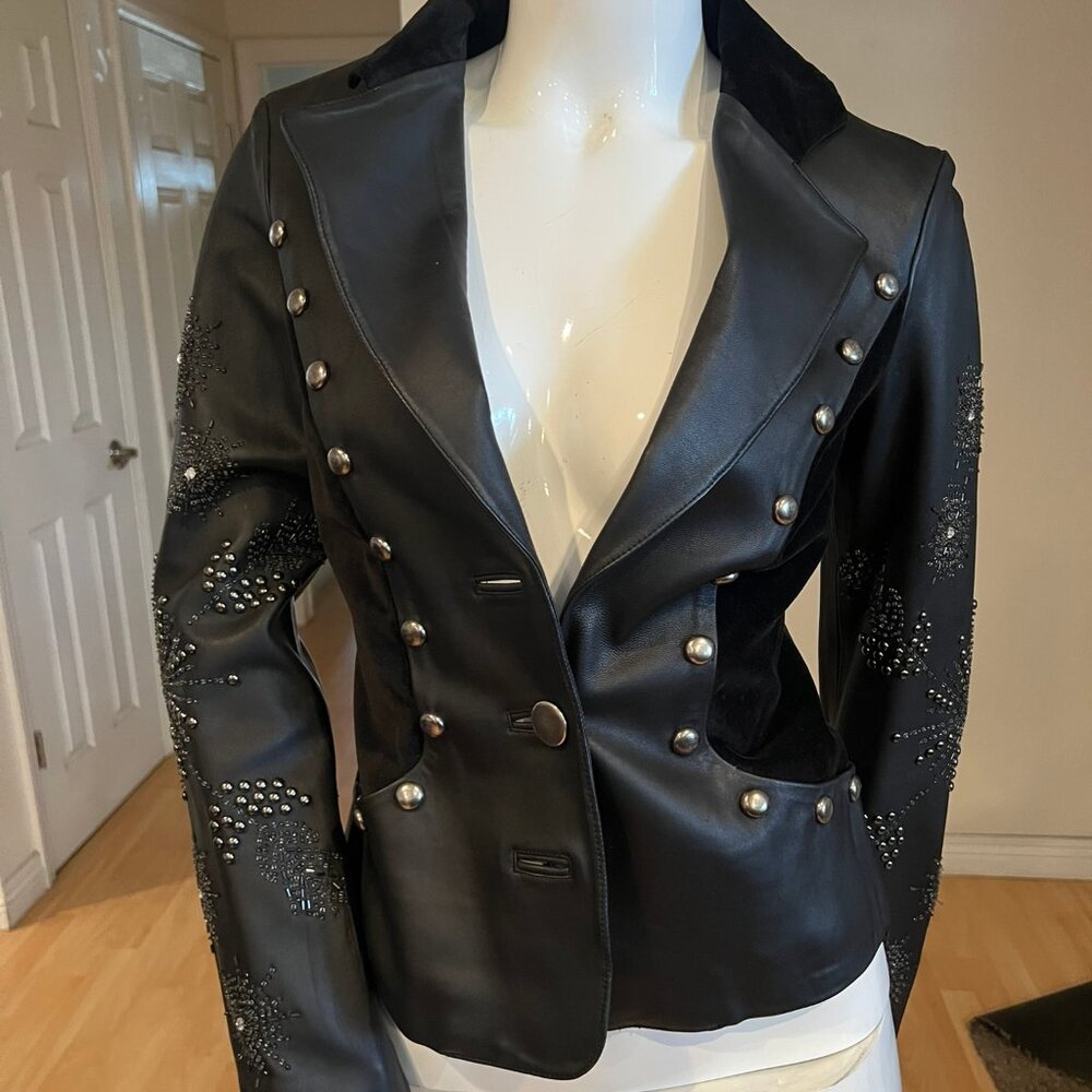 SHERRI BODELL LEATHER STUDDED JACKET SIZE XS XSMALL